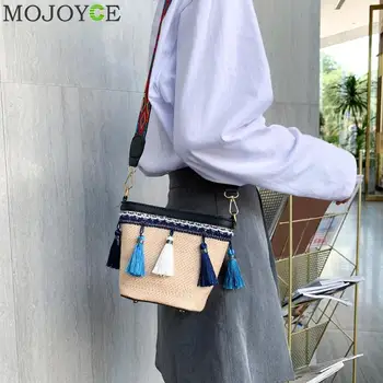 

Boho Summer Straw Bag Women Crossbody Bag 2019 Fashion Tassel Color Strap Shoulder Bag Small Weaving Beach Bag