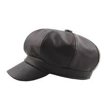 Бейсболка из искусственной кожи восьмиугольная однотонная шапка береты унисекс винтажная саржевая шапка с утиным язычком Регулируемая шапка художника Czapka Zimowa