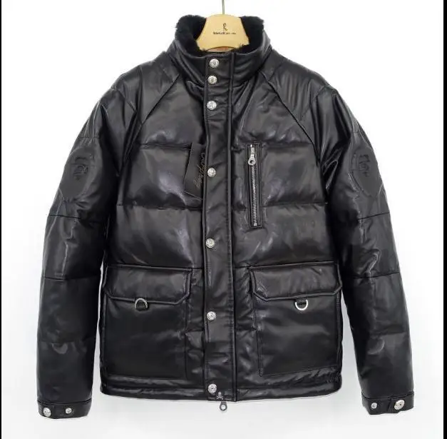 

Free shipping.fashion new man winter warm soft sheepskin Jackets,men's 100% genuine Leather jacket.80% white duck down,quality