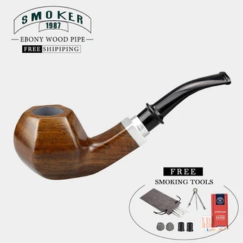 

Free Stype Hexagonal Smoker Wooden Pipe With Sliver Metal Ring Smoke Pipe Free Smoking Tools Fit 9MM Filter FreeShipping