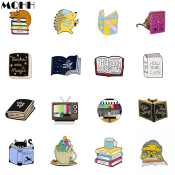 

Cartoon Animal Cat Dog Learning Reading Book Brooch TV Astronaut Cup Magic Book Pin Badge Clothes Bag Woman Jewelry Gift For Kid