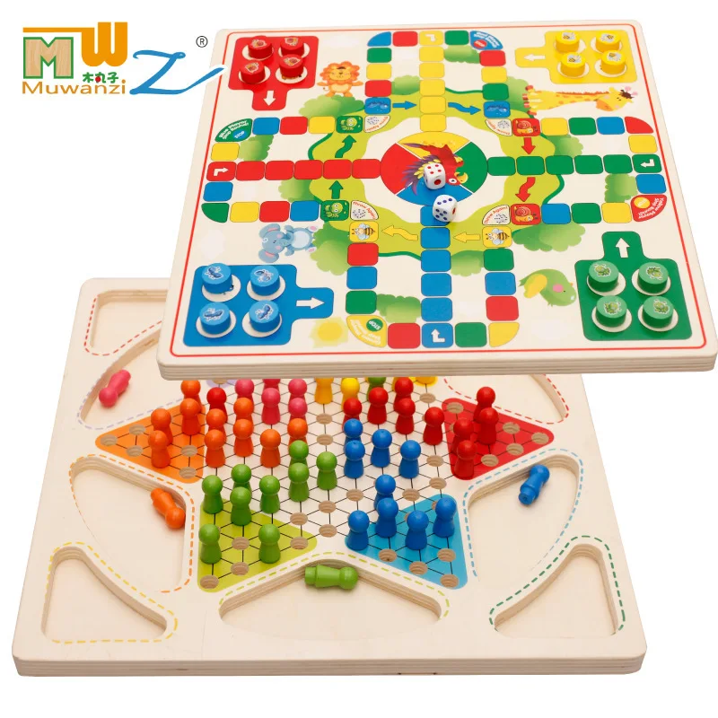 

MWZ Checkers & Amp; Aeroplane Chess Two-in-One Multi-Functional Chessman Wooden CHILDREN'S Building Blocks Educational CHILDREN'