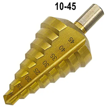 

10-45mm Titanium Plated Step Drill Bit Hole Spiral Groove Cutting Rotary Tool