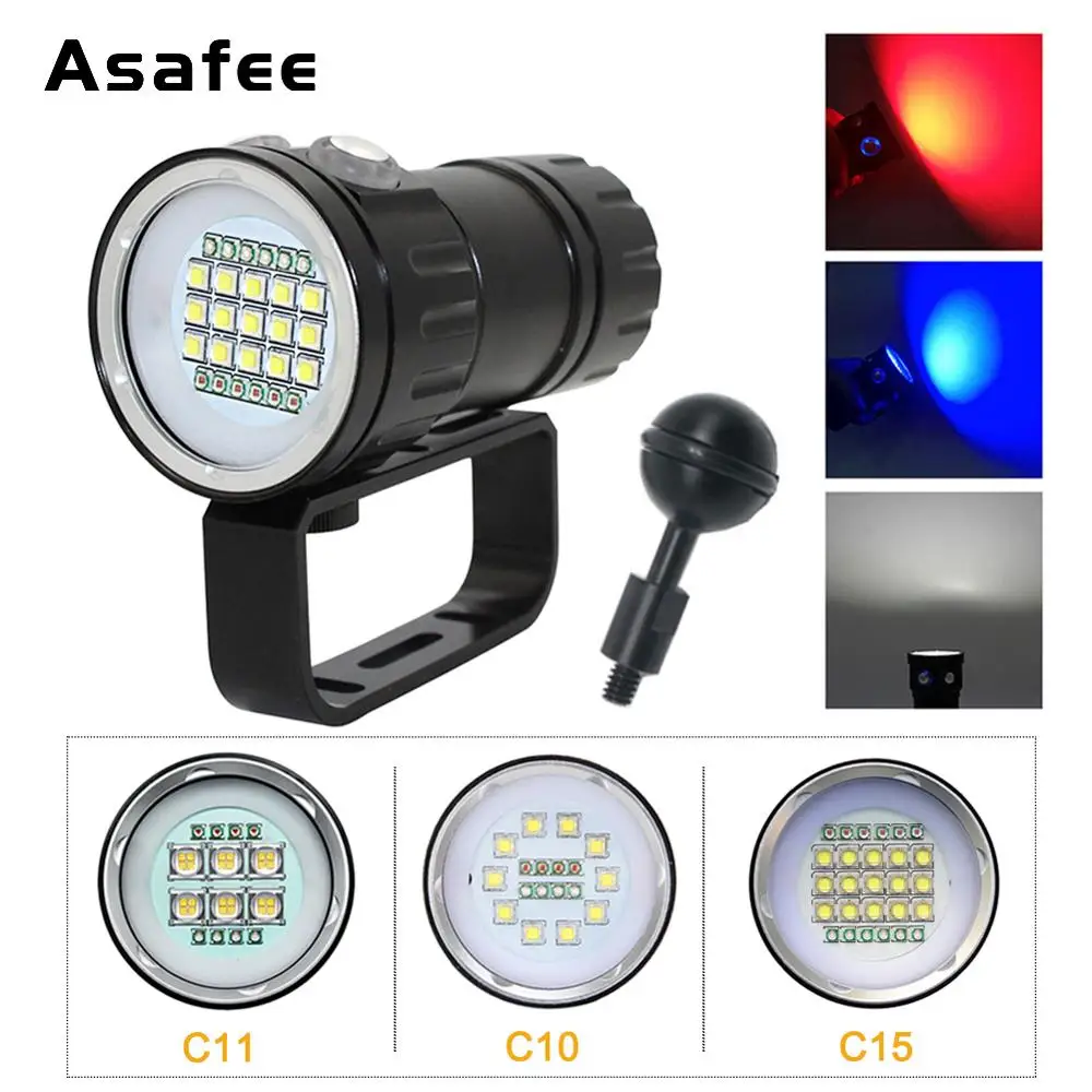 15000LM LED Diving Flashlight XM-L2 XHP90 white red blue Photography Video Light Underwater 100m Waterproof Tactical Torch Lamp