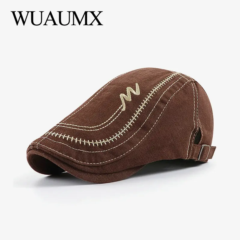 Casual Berets Hat Men Women Washed Cotton Embroidery Visors Solid Peaked Caps Herringbone Flat Caps casquette beret casual hat,beret hat,woolen beret