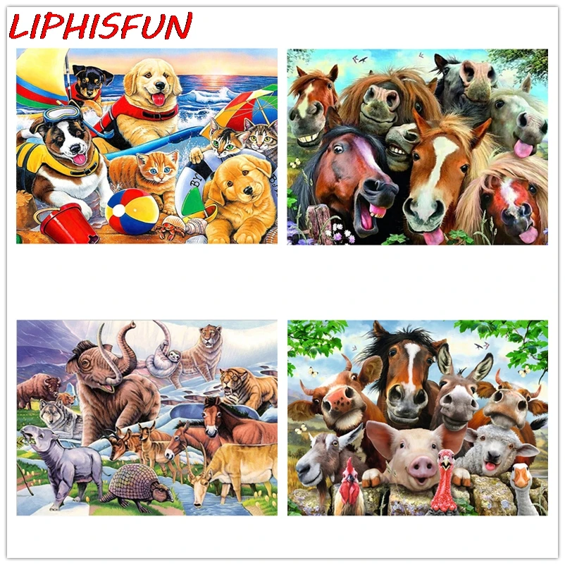 LIPHISFUN 5D DIY Полная Алмазная картина животные мир вышивка фермерские крестиком