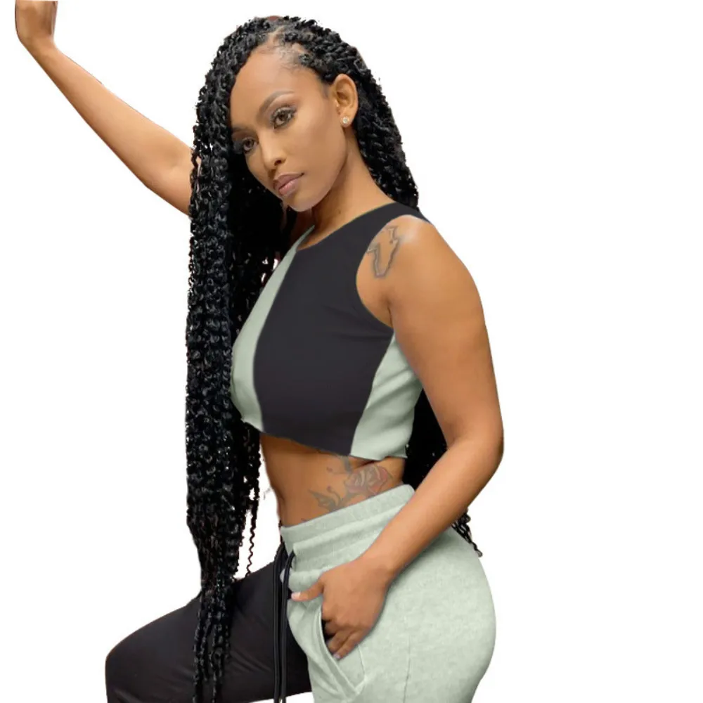 

2020 Summer Women Suit Hot Style Sexy Letter Embroider Pants&sleeveless Patchwork Tops European And American Two Piece Set