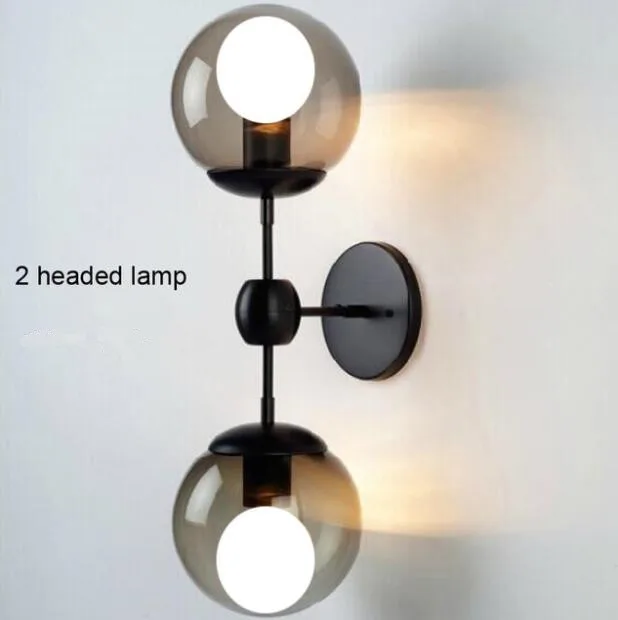 Стеклянный глобус настенный светильник светодиодный Jason Miller креативный современный черный светодиодный настенный светильник бра для фойе и столовой - Цвет абажура: 2 heads