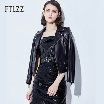 

2019 New Spring Autumn Fashion Women Black Leather Jacket Ladies Vintage Long Sleeved Zipper Short Biker Faux Leahter Coats