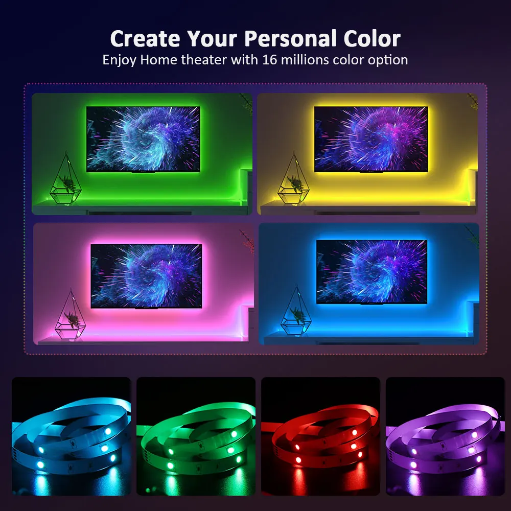 ColorRGB, Backlight for tv , USB Powered LED strip light ,RGB5050 For 24 Inch-60 Inch TV,Mirror,PC, APP Control Bias image_2