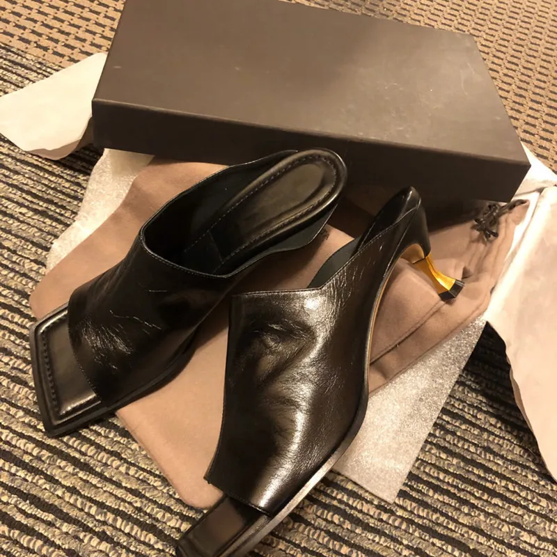 Summer New Retro 2020 Square Toe High-Heeled Sandals Women Slippers Fashion High Heeled Women Strange Heels Mules Shoes Slides  (1)