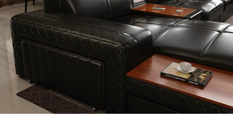 Черный 7 великолепных чехлов для сидений кожаный диван для гостиной вилла кожаный многофункциональный диван-кровать с холодильник