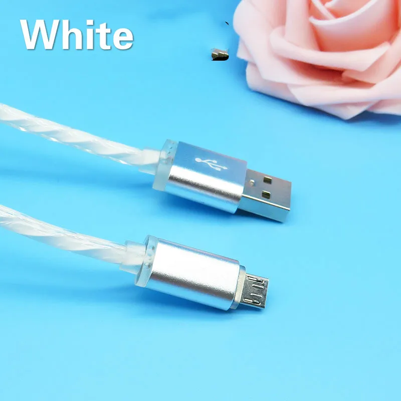 Светодиодный светящийся поток данных USB зарядное устройство Тип C/Micro USB/8 контактный кабель для зарядки для iPhone X 6 samsung S7 s9 S6 xiaomi зарядный провод шнур - Цвет: White for TYPECcable