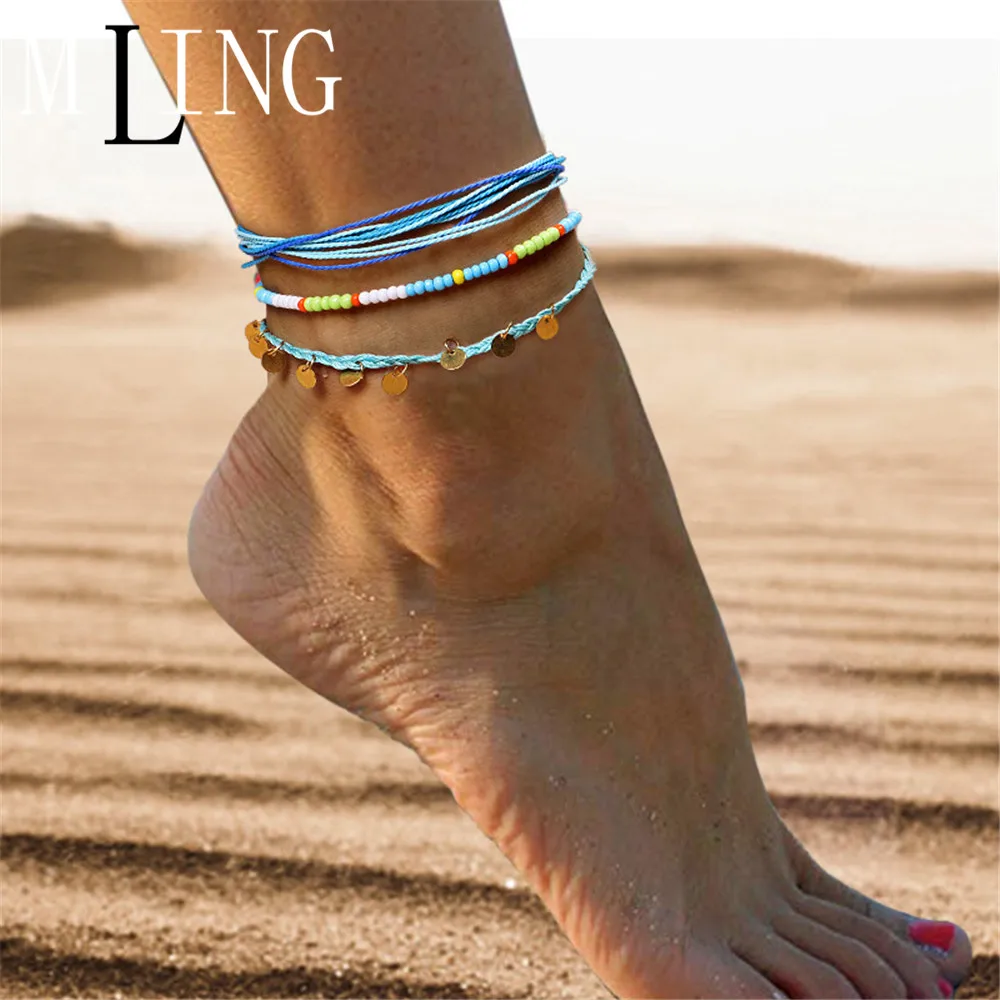 MLING Vintage Adjustable Weave Rope Chain Anklet Bohemian Colorful Beads Sequin Anklet For Women MLING Vintage Adjustable Weave Rope Chain Anklet Bohemian Colorful Beads Sequin Anklet For Women