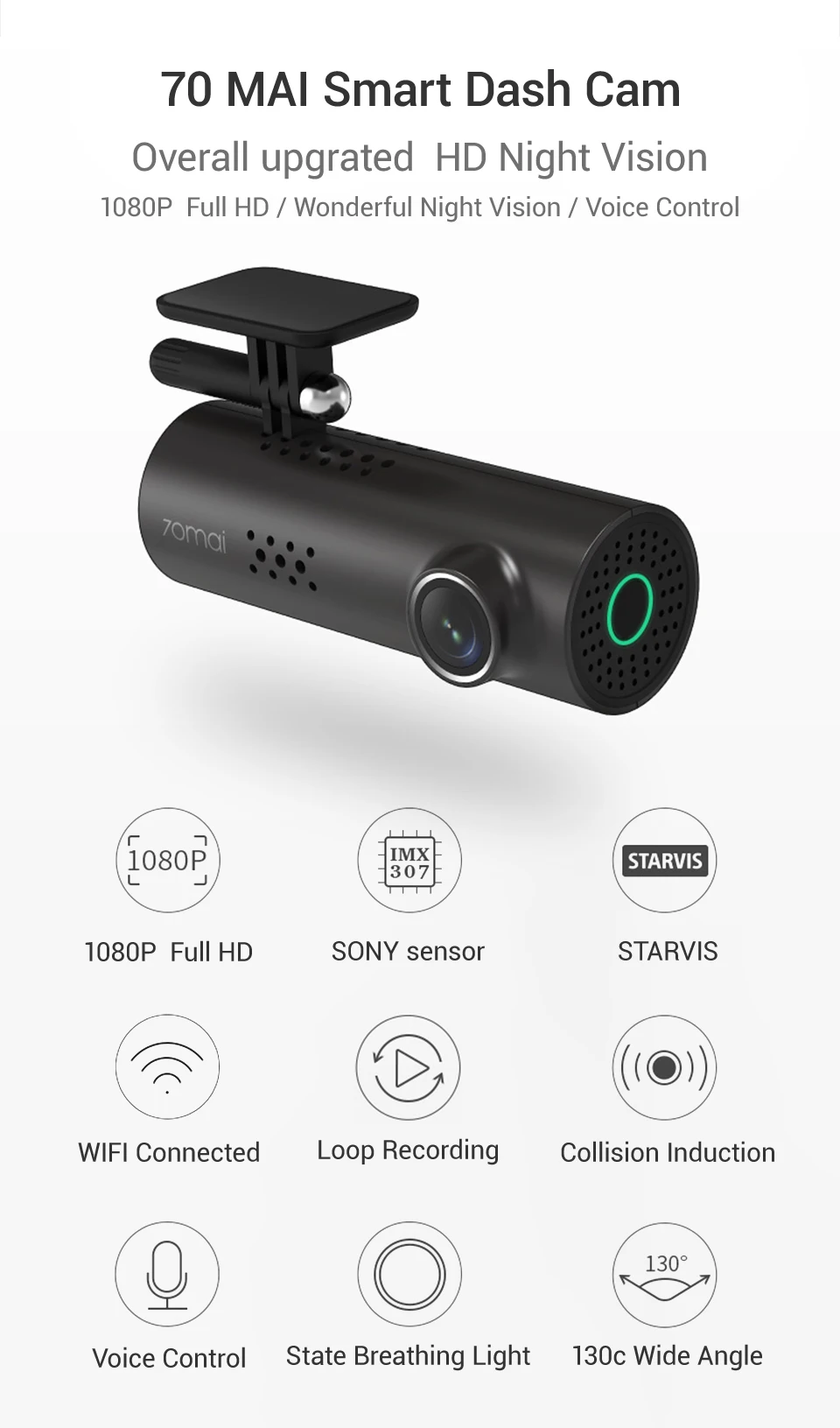 70mai Dash Cam 1S Car DVR Wifi 1080P HD Night Vision G-sensor Vehicle Camera Video Recorder English Voice Control Car Monitor reversing camera mirror