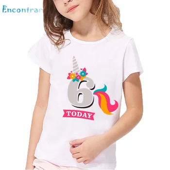 

Unicorn Baby Girls Number 1-9 Print Birthday T shirt Funny Summer White Tops Happy Birthday Present Number Kids T-shirt,HKP2431