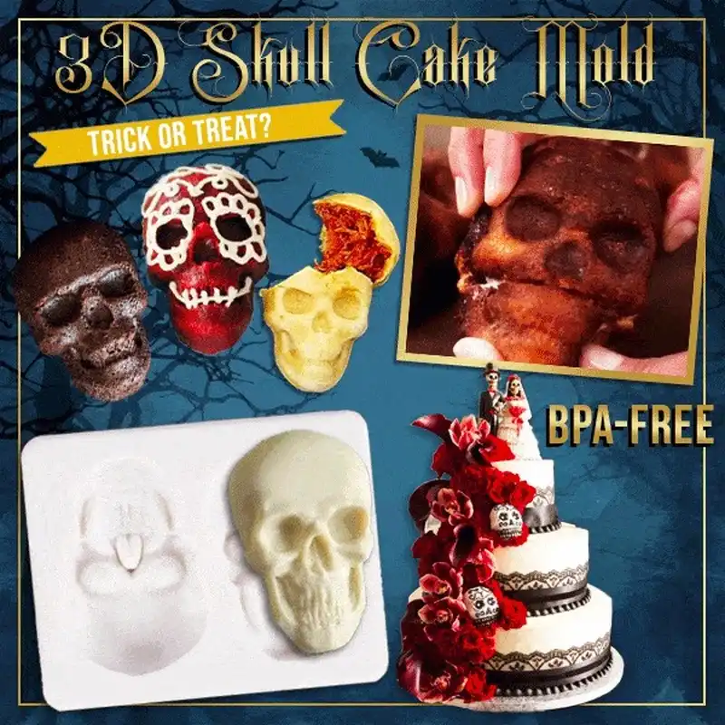3D Skeleton Skull Head Silicone Mold DIYCandy Cake Decoration Mold Baking ToolNA