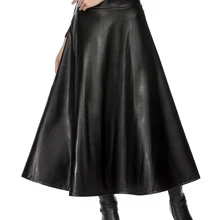 Зимняя юбка из искусственной кожи, Женская длинная юбка макси, женская тонкая Осенняя винтажная плиссированная юбка с высокой талией, черная, Xl, Xxl