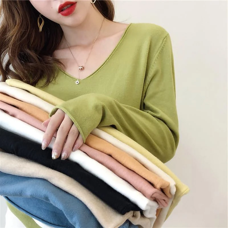 

Winter Sweater Women Knitted v-neck Pullover Sweater Long Sleeve Turtleneck Slim Jumper Soft Warm Pull Femme Korean Version