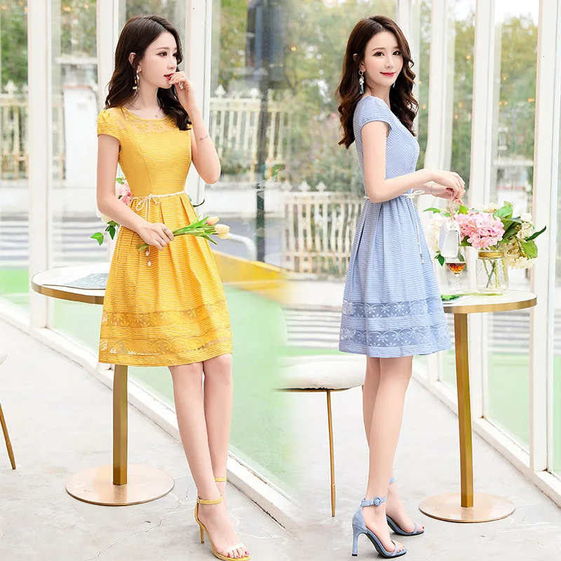 

2019 New Style Gauze Embroidered Slim Fit Lace Dress Women's Summer Long Popular Skirt