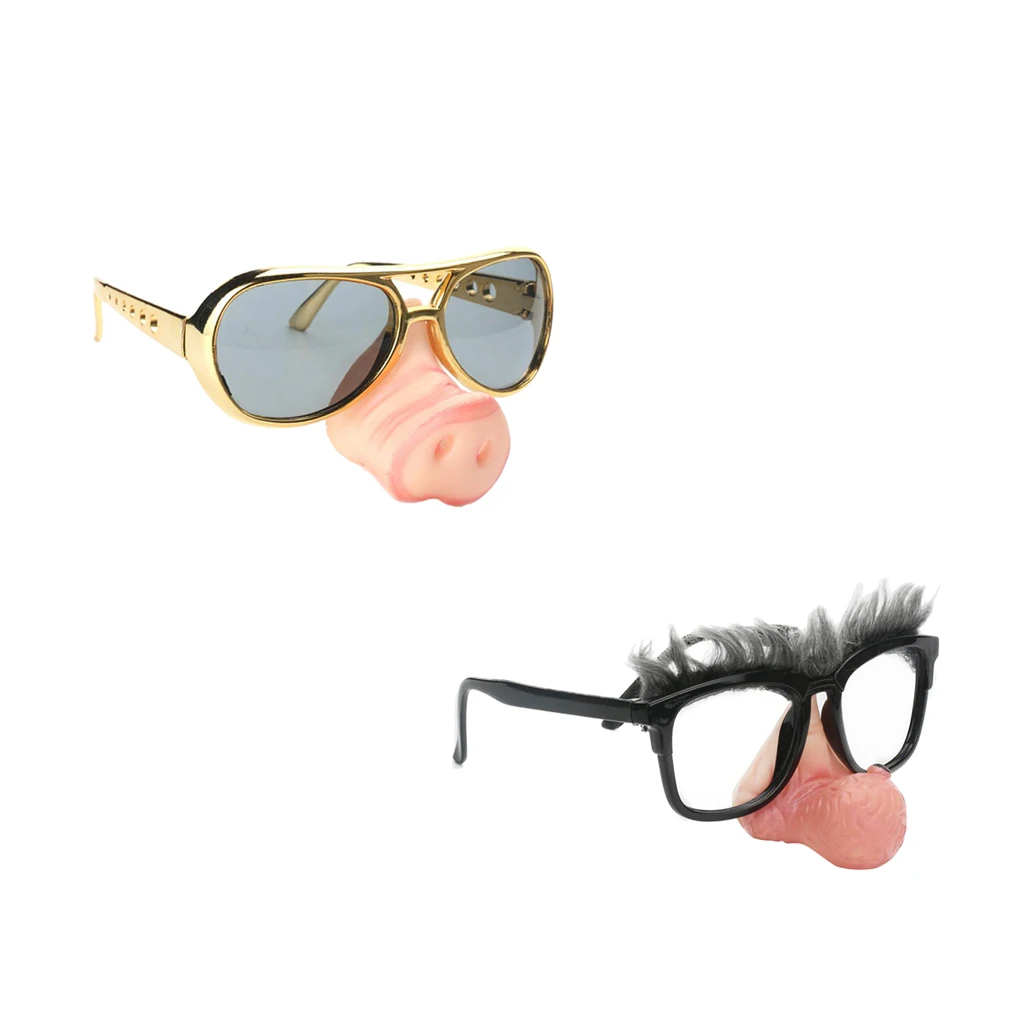 Set of 2pcs Funny Pig Nose Big Nose Gray Eyebrow Sunglasses Holiday Party Dressing up Costume Photo Props