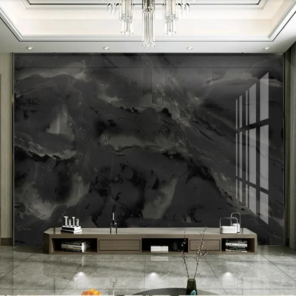 

milofi custom 3D abstract black marble pattern large background wallpaper mural