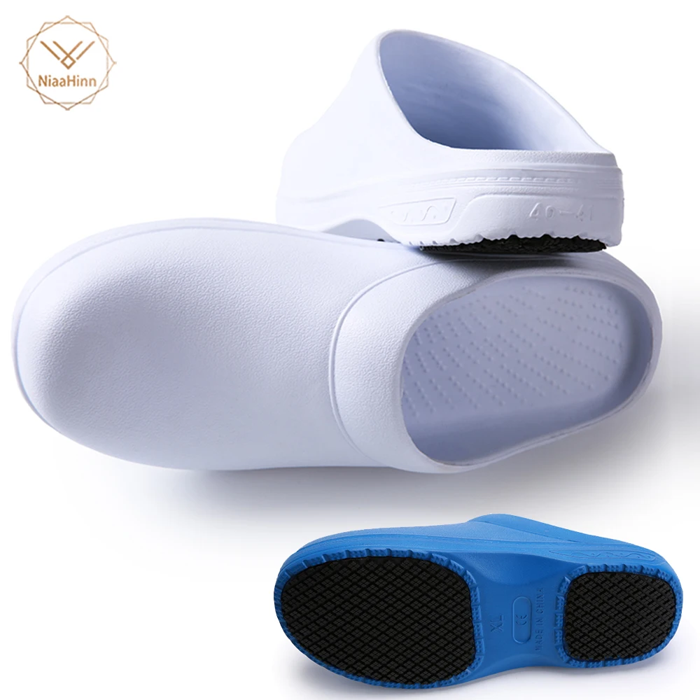 

New White Unisex Kitchen Chef Shoes Workshop Non-slip Wear-resistant Work Slippers Garden Shoes Anti Slip Unisex Shoes Sandals
