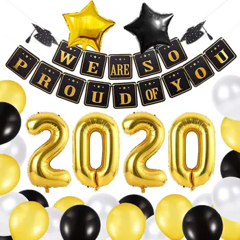 

2020 Graduation Party Supplies Decorations Kit 32 Inches Large 2020 Balloon Gold And Black And White Balloons Sets
