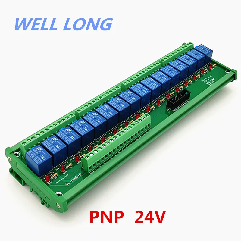 

DIN Rail Mount 16 Channel PNP Type 24V 10A Power Relay Interface Module,SONGLE SRD-24VDC-SL-C Relay.