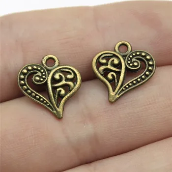 

40pcs/lot 0.6x0.6 inch (15x14mm) Heart Charms Pendant For Jewelry Making Antique Bronze Plated Alloy Charms