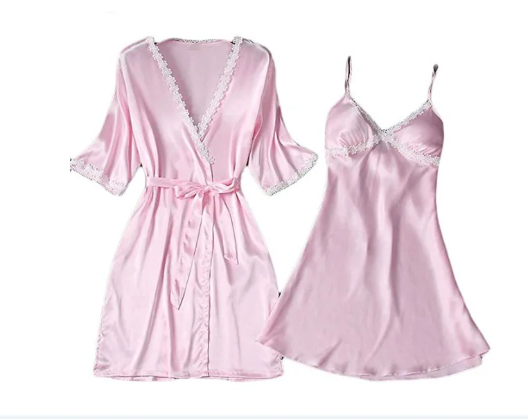 Foreign Trade Amazon Spring Summer Hot Selling Cross Border Imitated Silk Fabric Robe Bathrobe Large Size Bathrobe Nightgown Wir