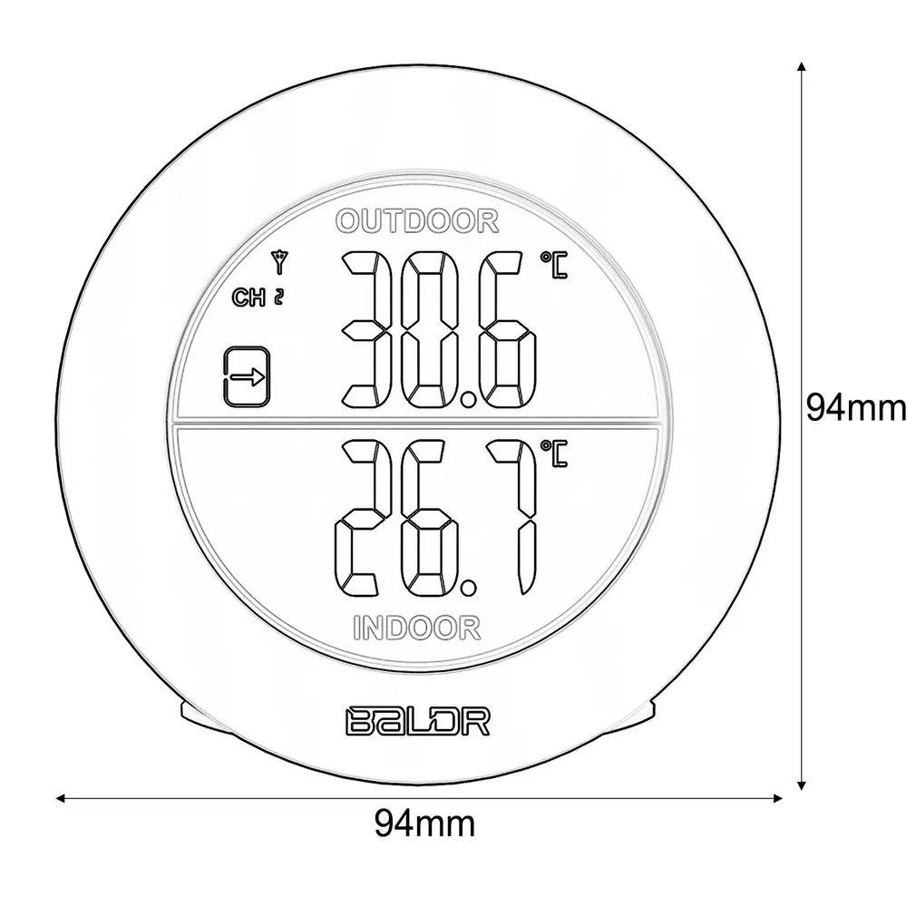 Baldr термометр круглой формы беспроводной настольный Крытый открытый ЖК-дисплей Метеостанция цифровой настенный датчик температуры