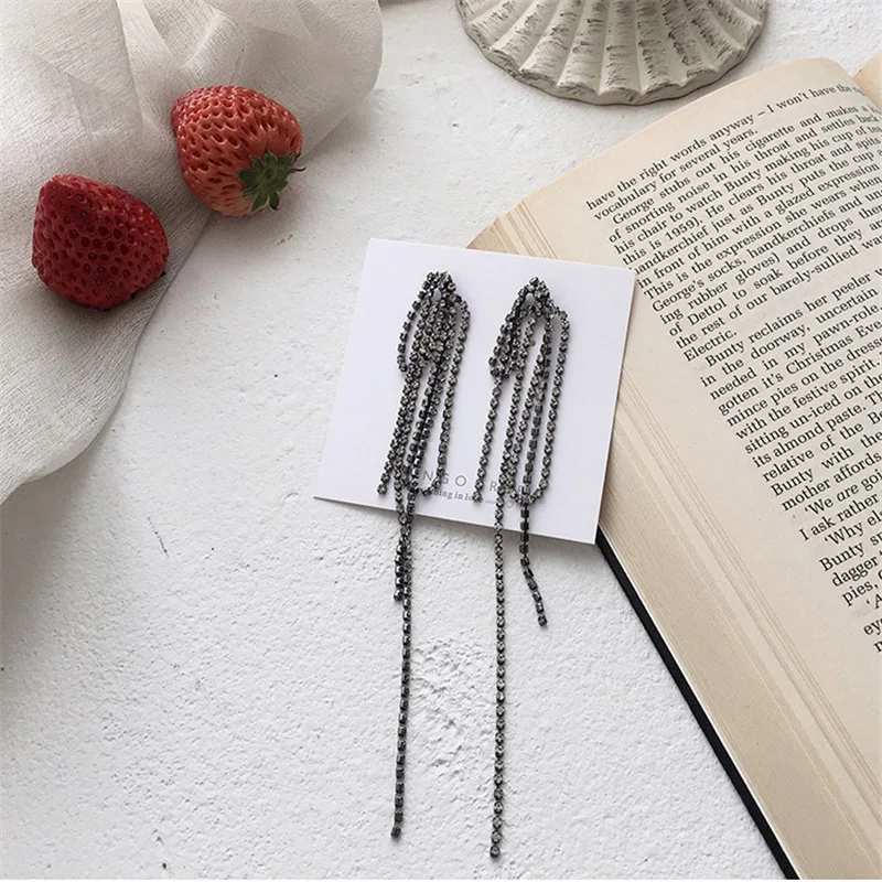 Простые Длинные серьги в стиле панк с металлической цепочкой и кисточками