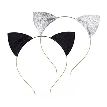 

2pcs Cute Lovely Cat Ears Headband Hair Hoop Headpiece Hairdress for Party Costume (Black & Silver)