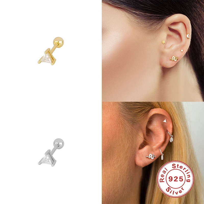 2pcs 925 Sterling Silver Aretes Piercing Stud Earring For Women Girl Cartilage Ear Bone Earlobe Buckle Cartilage Earring Jewelry