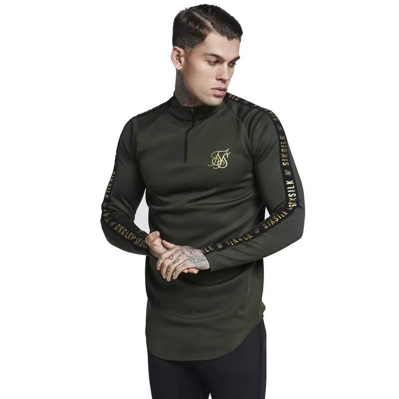 Осенняя компрессионная рубашка с длинным рукавом, модная эластичная силовая шелковая футболка на молнии, Мужская футболка для фитнеса, однотонные брендовые Топы