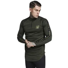 Осенняя компрессионная рубашка с длинным рукавом, модная эластичная силовая шелковая футболка на молнии, Мужская футболка для фитнеса, однотонные брендовые Топы