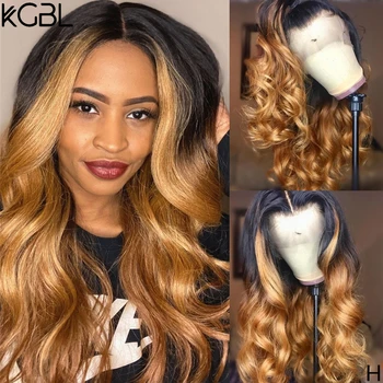 

KGBL 360 Wave Ombre 250 Density Lace Front Human Hair Wigs Middle Ratio Brazilian Non-Remy Human Hair Wig For Black Women