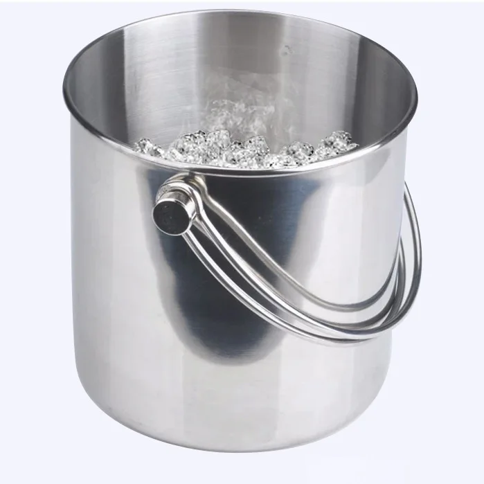 

Stainless Steel Double-Line Handle Ice Bucket Creative shuang ceng dai Ice Strainer Practical Hotel Bar Champagne Bucket