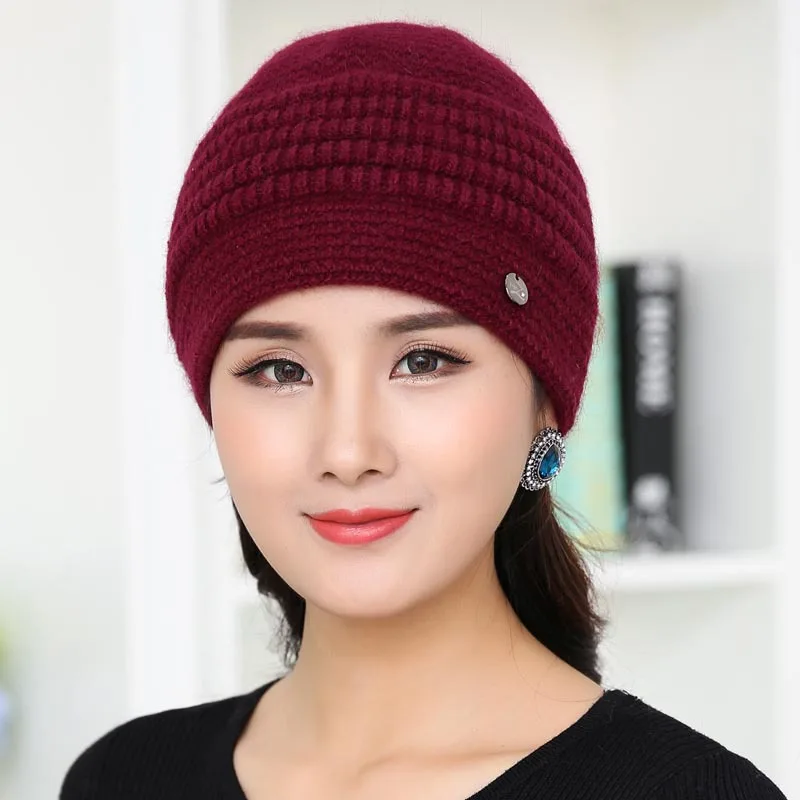 

Knitted Beanie Hat for Women Autumn and Winter Warm Hats Mother Cap Fashion Headgear Wool Knit Hat Cashmere Earmuff Winter Caps