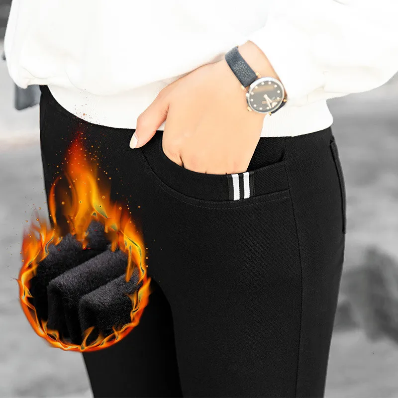 

New High Waist Stretch Black warm pants winter skinny thick velvet casual wool fleece Trousers Cashmere Pants For Women leggings