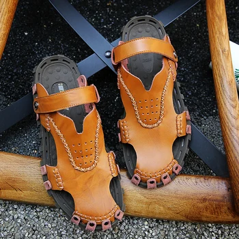 

Men Sandals Slipper Casual Shoes Comfortable Breather Sandals Brand for Men Casual Shoes Summer Leather Sport for Men