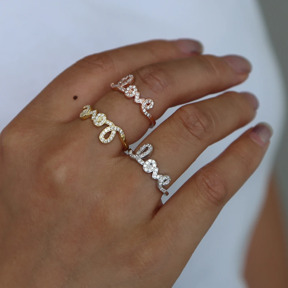 Женское Обручальное кольцо с надписью Love ювелирное изделие из 100% настоящего