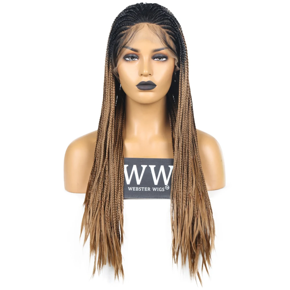 US $62.25 Fanxiton Two Tone Braided Box Braids Wig Heat Resistant Fiber 24 Inch With Baby Hair Braided Synthetic Lace Front Wigs For Women