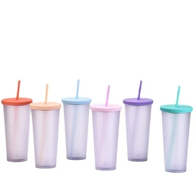 Reusable Double Wall Transparent 350ml 12oz Clear Plastic Cup Cold Cup  Plastic Tumbler With Lid And Straw - Mugs - AliExpress