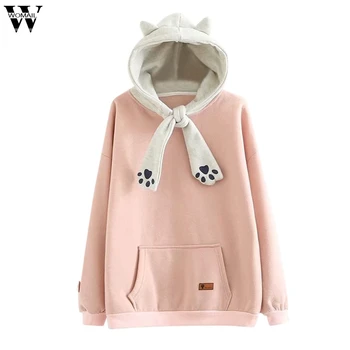 

Womail Women Sweatshirts Autumn Cat Print Fashion cute pink Hoodie Long Sleeve Sweatshirts sport Korean Casual 2019 Pullover 85