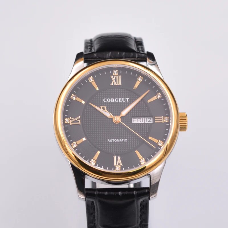 

luxury 40mm corgeut auto date Black dial sapphire glass automatic men's Watch. A7