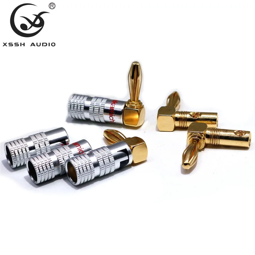 

XSSH Audio 8pcs or 16pcs Hi-end Hifi Nakamichi Gold Plated 90 degrees right-angled Small 5mm Male Banana Plug Jack Connector