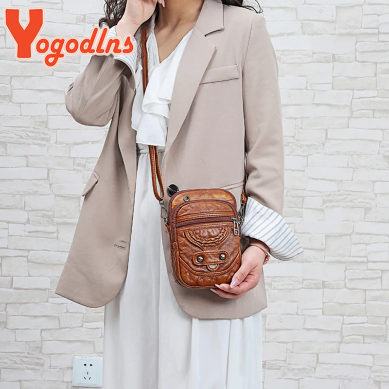 Yogodlns Multi-Functional Soft PU Leather Small Shoulder Bag For Women Vintage Crossbody Bag Cash Purse Cell phone Bag