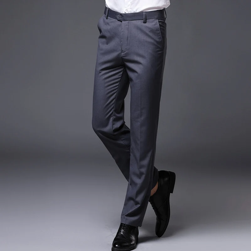 Мужские деловые брюки, мужские костюмные брюки, весна-осень, модные мужские эластичные прямые официальные брюки, черные, серые, темно-синие цвета